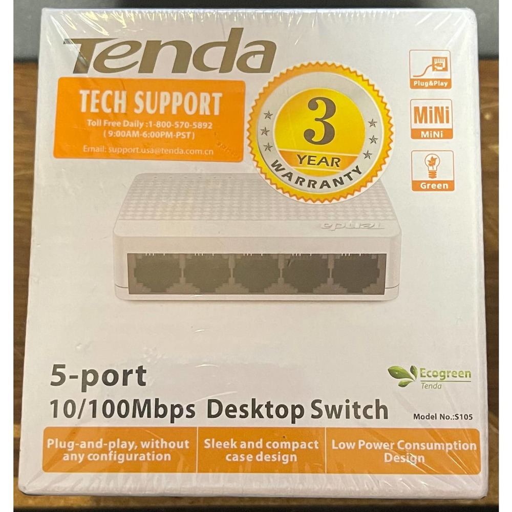 Tenda Desktop Switch 5-port Ethernet 10/100 Mbps Compact Low Consumption S105